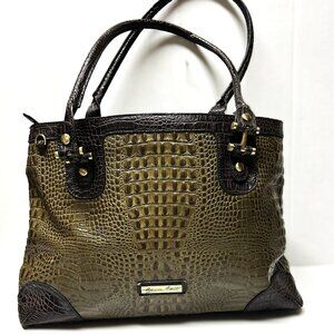 Etienne Aigner olive green croc-embossed leather bag